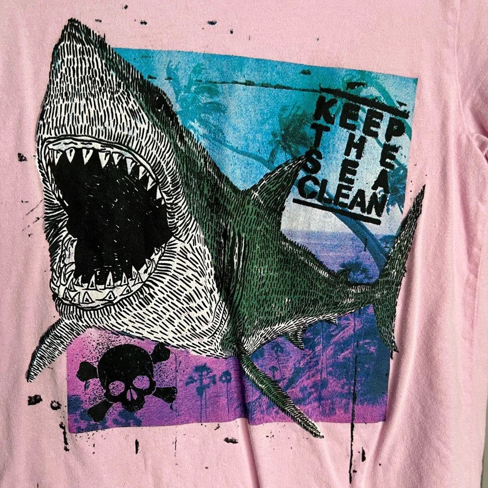 OshKosh B'gosh Pink Shark Graphic Tee Shirt Size 7 GUC